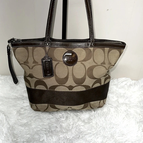 Coach Handbags - Coach Two Tone Signature Medium Size Tote - Satchel F15112